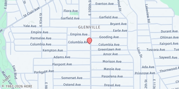 Map showing City of Hope Family Worship Center at 934 E 105th St, Cleveland, OH