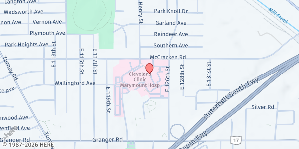 Map showing Cleveland Clinic Marymount at 12300 McCracken Rd, Cleveland, OH