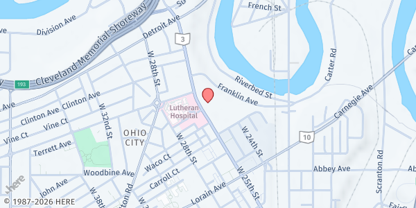Map showing CMHA Riverview at 1745 W 25th St, Cleveland, OH