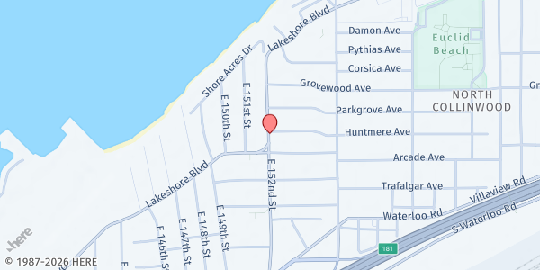 Map showing Collinwood Area Church Council at 15220 Lake Shore Blvd, Cleveland, OH