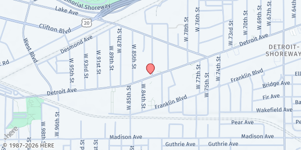 Map showing Community Corner Hunger Center at 8300 Detroit Rd, Cleveland, OH