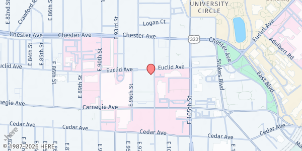 Map showing East Mount Zion Baptist Church at 9990 Euclid Ave, Cleveland, OH
