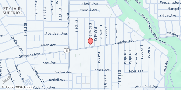 Map showing Emmanuel Christian Church at 8201 Superior Ave, Cleveland, OH