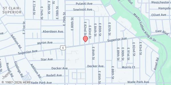 Map showing Emmanuel Christian Church - Food Distribution Center at 8201 Superior Ave, Cleveland, OH