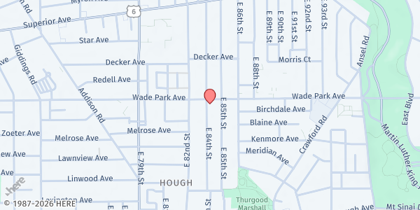 Map showing Fidelity Baptist Church at 8402 Wade Park Ave, Cleveland, OH