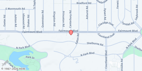 Map showing First Baptist Church of Greater Cleveland at 3630 Fairmount Blvd, Cleveland, OH