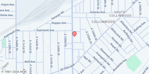 Map showing Five Pointe Community Center Food Program at 813 E 152nd St, Cleveland, OH