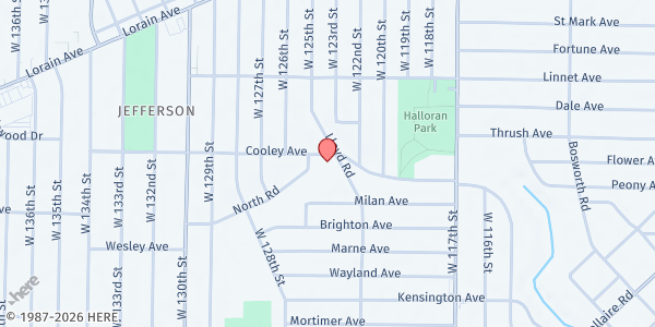 Map showing Freedom Church at 12401 Cooley Ave, Cleveland, OH