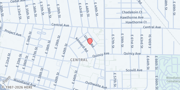 Map showing Friendly Inn Settlement at 2386 Unwin Rd, Cleveland, OH