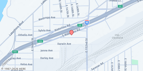 Map showing Greater Bethel A.M.E. Church at 14735 Thames Ave, Cleveland, OH