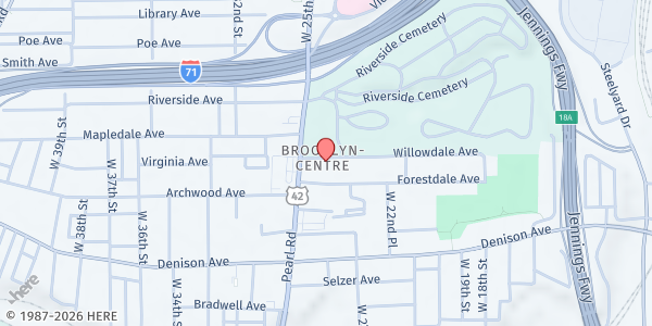 Map showing Greater Heights Church of Christ at 2409 Willowdale Ave, Cleveland, OH