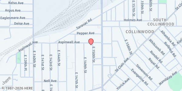 Map showing Greater New Calvary Baptist Church at 822 E 150th St, Cleveland, OH