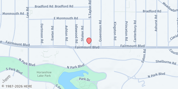 Map showing Greater Peace Missionary Baptist Church at 3435 Fairmount Blvd, Cleveland, OH