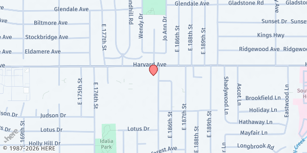 Map showing Harvard Community Hunger Center - Food Distribution Center at 18240 Harvard Ave, Cleveland, OH