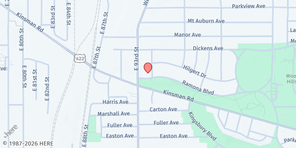 Map showing Hayes Temple Church of God In Christ at 3158 E 94th St, Cleveland, OH