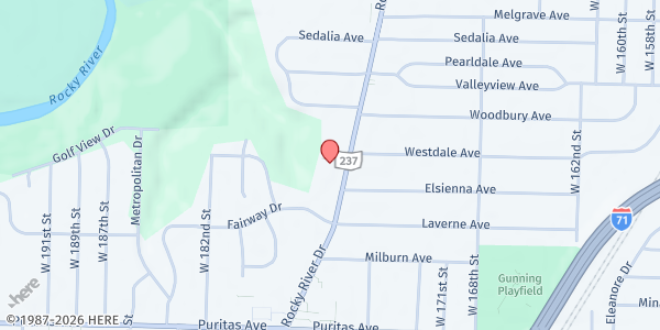 Map showing Heavenly Harvest Food Pantry at 4260 Rocky River Dr, Cleveland, OH