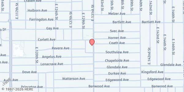 Map showing Holy Trinity Baptist Church at 3808 E 131st St, Cleveland, OH