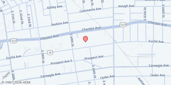 Map showing Hunger Network at 4415 Euclid Ave Suite 100, Cleveland, OH