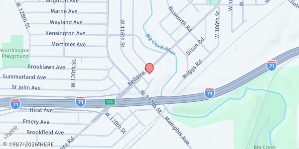 Map showing Iglesia de Pentecostal M.I. Oasis de Bendicion at 11405 Bellaire Rd, Cleveland, OH