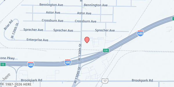 Map showing In Him Community Outreach - Mobile Pantry Location at 4855 W 130th St, Cleveland, OH