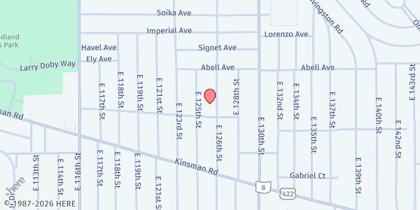 Map showing Kappa at Mount Olive MBC at 3290 E 126th St, Cleveland, OH