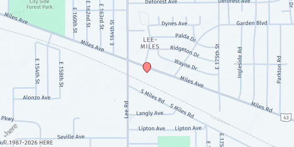 Map showing Lee Seville Miles Hunger Center at 16718 Miles Ave, Cleveland, OH