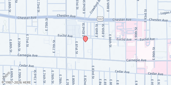 Map showing Liberty Hill Baptist Church at 8206 Euclid Ave, Cleveland, OH