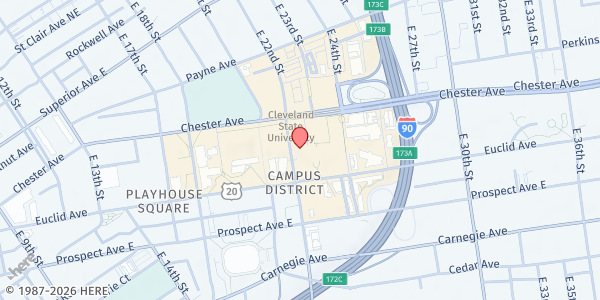 Map showing Lift Up Vikes! Food Pantry at 1899 E 22nd St, Cleveland, OH