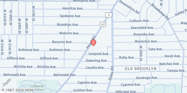 Map showing Mary Queen of Peace at 4423 Pearl Rd, Cleveland, OH