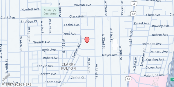 Map showing Mary's Cupboard of Hope at 3205 Fulton Rd, Cleveland, OH