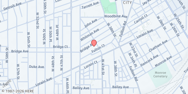 Map showing May Dugan Multi Service Center at 4115 Bridge Ave, Cleveland, OH