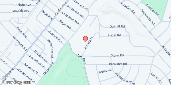 Map showing McGregor Foundation Food Pantry at 14800 PRIVATE DR, CLEVELAND, OH