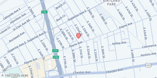 Map showing MedWish Medworks - Cleveland at 1625 E 31st Street, Cleveland, OH