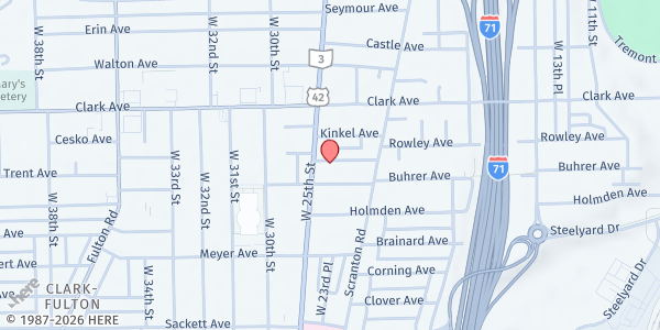Map showing Mega Resource Center at 2401 Prame Ave, Cleveland, OH