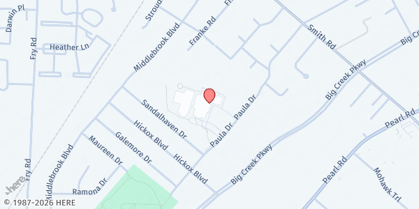 Map showing Middleburg Hts. Food Pantry at 7000 Paula Dr, Cleveland, OH