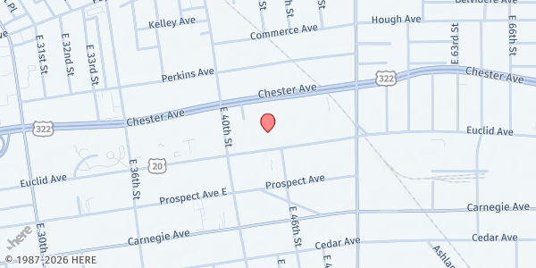 Map showing MidTown Market - A Hunger Network Food Distribution Pantry at 4415 Euclid Ave Suite 100, Cleveland, OH