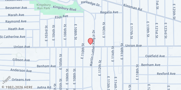 Map showing Mount Haven Baptist Church at 3484 Martin Luther King Jr Dr, Cleveland, OH