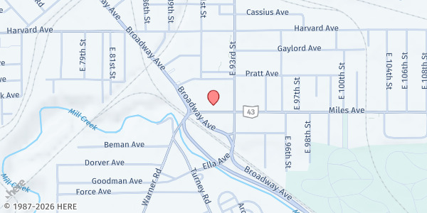 Map showing NEON Miles-Broadway Health Center at 9127 Miles Ave, Cleveland, OH