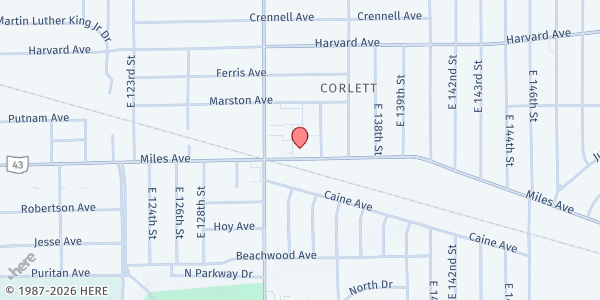 Map showing NEON Southeast Health Center at 13301 Miles Ave, Cleveland, OH