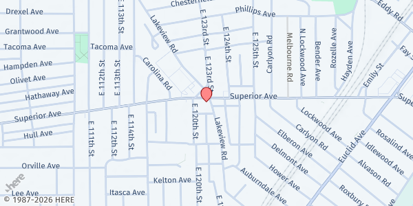 Map showing NEON Superior Health Center at 12100 Superior Ave, Cleveland, OH