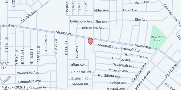 Map showing New Covenant Lutheran Church at 1424 Hayden Ave, Cleveland, OH