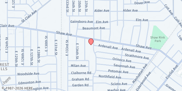 Map showing New Covenant Lutheran Church - Food Distribution Center at 1424 Hayden Ave, Cleveland, OH