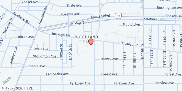 Map showing New Life Gospel Center at 2856 Martin Luther King Jr Dr, Cleveland, OH