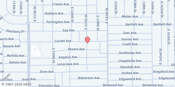 Map showing New Light Baptist Church at 12700 Corlett Ave, Cleveland, OH
