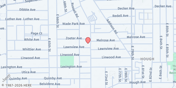 Map showing New Mount Zion Baptist Church at 1508 E 71st St, Cleveland, OH