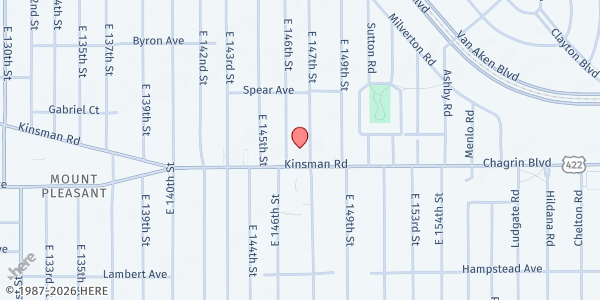 Map showing New Sardis Primitive Baptist at 3474 E 147th St, Cleveland, OH