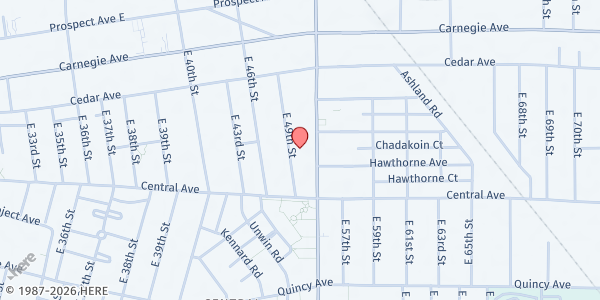 Map showing New Second Metropolitan Baptist Church at 2244 E 55th St, Cleveland, OH