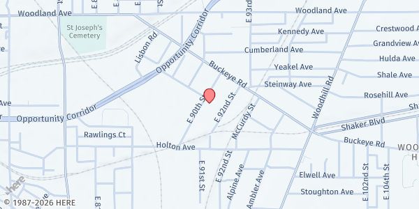 Map showing New Zion Gospel Church at 2747 E 90th St, Cleveland, OH