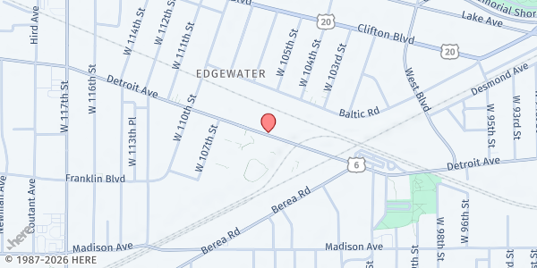 Map showing Northridge Commons at 10462 Detroit Ave, Cleveland, OH