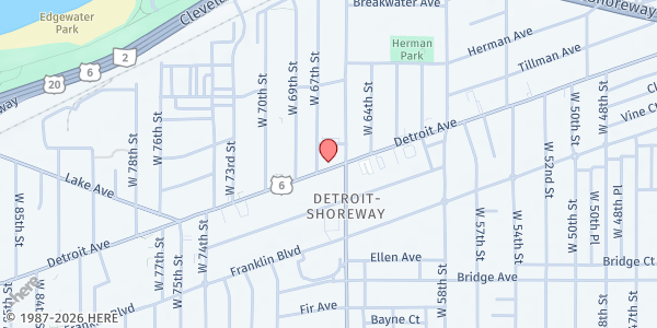 Map showing Nueva Luz Urban Resource Center (NLURC) at 6600 Detroit Ave, Cleveland, OH
